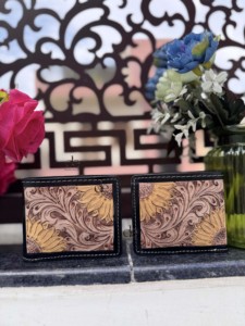 New Designer Hand Tooled Leather <b>Wallet</b> Men's <b>Long</b> Zipper Multi Uses <b>Wallet</b> Hot Sale Fashion Sun Flower Cash Holder Gift - Product Image 1