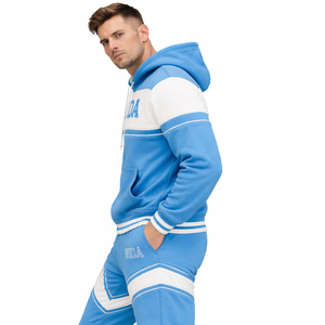 Conjunto Deportivo Personalizado Unisex, 100% Algodón, Transpirable y Ecológico, Sudadera con Capucha y Pantalones Jogger con Cierre, Color Azul Cielo y Blanco, para Fitness y Running - Product Image 3