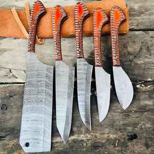 Ensemble de couteaux de cuisine professionnels Product Palace LLC, 5 pièces, couteaux de chef en acier Damas faits à la main, avec manche en bois, cadeau - Product Image 1