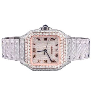 Reloj mecánico artesanal de acero inoxidable con lectura analógica, movimiento automático, diamantes moissanita de corte redondo, claridad VS VVS EF - Product Image 1