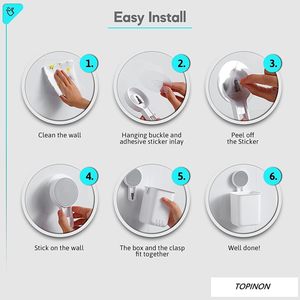 2 Pack Wall Mounted Adhesive Toothbrush <b>Toothpaste</b> Organizer White No Drill ABS Plastic Eco-Friendly Easy-Clean Storage Bathroom - Product Image 6