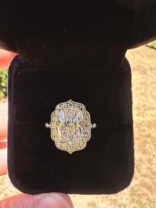 Elegant <b>Cushion</b> and <b>Round</b> Brilliant Lab Diamond Halo Ring in Gold and Platinum for Engagement Proposal Anniversary ring - Product Image 5