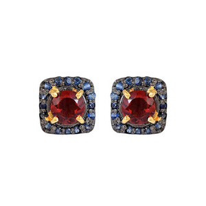 Garnet With Blue Sapphire Gemstone <b>Stud</b> <b>Earrings</b> In Handmade 925 Sterling <b>Silver</b> Raw <b>Stud</b> Fine <b>Earrings</b> Jewelry For Women's Wear - Product Image 3