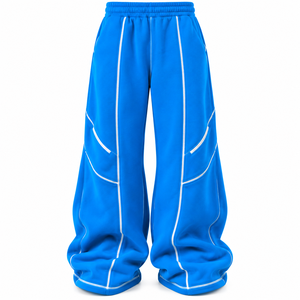 Conjunto Deportivo Unisex Oversize Azul de Felpa Francesa 100% Algodón Transpirable con Sudadera y Pantalones con Costuras en Contraste y Rayas - Product Image 3