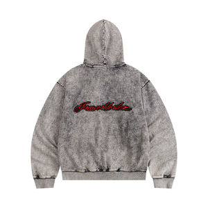 Sweat à capuche gris délavé surdimensionné pour homme en coton French Terry, style décontracté avec poches, anti-boulochage, coupe classique, style automne - Product Image 2