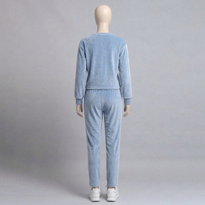 Women's 100% Cotton Velour Embroidered Skinny Fit Streetwear Tracksuit 2-Piece Long <b>Set</b> Zipper Hoodie Custom Design Wholesale - Product Image 6