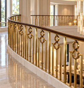 Barandillas Art Deco en Tono Dorado con Anillos Ovalados Entrelazados y Pernos Geométricos Delgados para Escaleras Curvas - Product Image 1