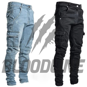 Jean Cargo Slim Fit en Denim pour Homme BLOODLINE, Taille Mi-Haute, Coton Délavé, Style Décontracté Printemps, Poches Imprimées - Product Image 3