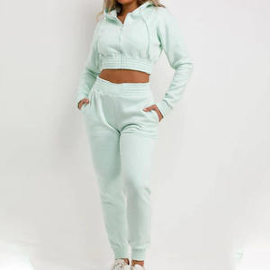 Ensemble de survêtement vert menthe à capuche pour femme, sweat-shirt long et pantalon de jogging assorti, coupe décontractée, couleur unie - Product Image 4