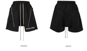 Shorts d'été décontractés pour hommes avec logo personnalisé, double fermeture éclair, cordon de serrage, coupe ample, couleur unie, légers et respirants en polyester - Product Image 4