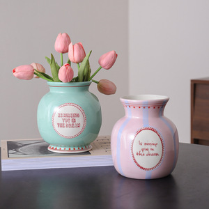 French Pastel Ceramic <strong>Vase</strong> Cute Hand-Painted Flower Jar <strong>for</strong> Home Decoration and Gifts - Product Image 4