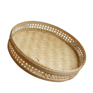 Premium Rattan Serving Tray <b>Woven</b> Wood Decorative Basket for Bathroom Vanity Bedroom Storage Decor Accessory - Product Image 2