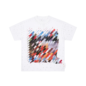 Camiseta Personalizada para Hombre con Gráfico de Diamantes de Imitación en la Parte Delantera, Estampado de Salpicaduras de Pintura con Trazos de Pincel, Algodón Grueso, Corte Regular, Estilo Urbano - Product Image 1