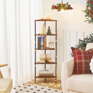 Estantería Esquinera de 5 Niveles con Estantes de Madera Maciza, Estructura Metálica, Estante para Exhibición de Plantas para Espacios Pequeños, Dormitorio, Sala de Estar - Product Image 2