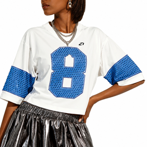 Camiseta de Fútbol Americano Personalizada para Mujer con Pedrería, Camiseta Corta de Primera Calidad, Top de Moda de Manga Corta, Fabricante OEM de Marca Privada - Product Image 1