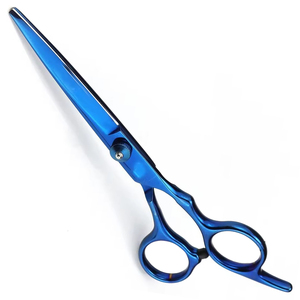 Ciseaux de coiffure professionnels à marque privée, bleus, 6 pouces, en acier inoxydable 6CR13, lame droite tranchante, pour droitiers, taille moyenne - Product Image 1