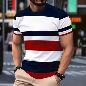 T-shirts à rayures larges simples et tendance pour hommes, été, décontractés, imprimés en 3D, couleurs contrastées, polyester, streetwear - Product Image 5