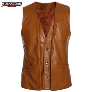 Chaleco de Cuero Genuino para Hombre, Talla Grande, Chaleco de Piel de Oveja Transpirable sin Mangas, Chaleco de Cuero y Algodón para Motocicleta, Diseño Personalizado - Product Image 1