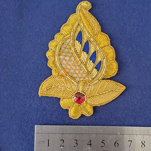 Handmade Gold Metallic Thread Cross <b>Applique</b> Embroidery Badge with 3D Raised Effect Water Resistant Custom Shape - Product Image 2