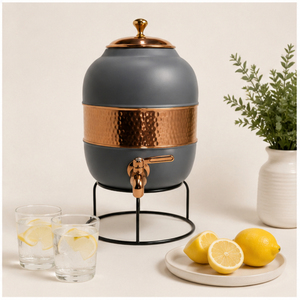 Handcrafted Copper Water Dispenser with Silk Gray Matte Finish Half-Hammered Luxury Copper <b>Storage</b> Tank with Tap and Stand - Product Image 6