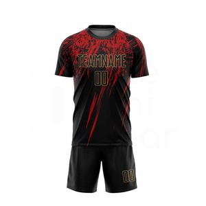 Men's Soccer Uniform Set Black Red Sublimated Jersey Shorts Crew Neck Moisture Wicking Athletic Fit All Seasons - Product Image 1