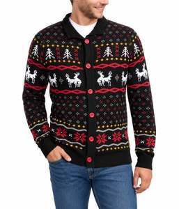 Christmas Jacquard Knitted <b>Cardigan</b> <b>Men's</b> Winter Reindeer Tree Pattern <b>Long</b> Sleeve Single Breasted Button Front 70% Cotton - Product Image 1