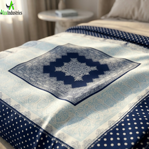 Parure de lit 3 pièces Shahi Gharana en pur coton avec taies d'oreiller |   Literie de luxe douce bleu marine avec imprimé géométrique. - Product Image 6