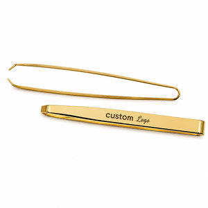 Juego de 2 Pinzas de Acero Inoxidable Chapadas en Oro, Pinzas Profesionales para Cejas con Punta Inclinada y Puntiaguda, Logotipo Personalizado OEM - Product Image 2