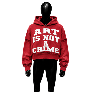 Sudadera con Capucha Oversize con Estampado Gráfico 'MODERN RED STREET STYLE ART IS NOT A CRIME', Estilo Urbano, de Algodón French Terry, Casual para el Día a Día, con Letras Modernas - Product Image 1