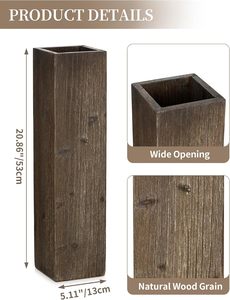 Jarrón Rectangular de Madera Aqdus Saleem, Florero de Bambú, Decoración Rústica para Interiores, para Sala de Estar, 8"-12" de Diámetro - Product Image 2