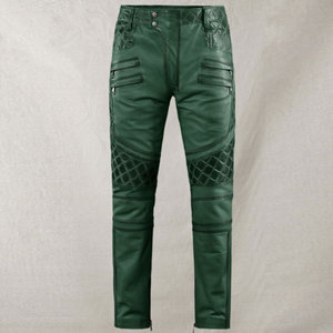 Pantalones de Motociclista de Cuero Sintético Verde para Hombre, Cintura Alta, Corte Recto, Múltiples Bolsillos, Transpirables, para Otoño - Product Image 1