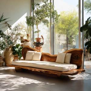 Luxury Suar Slab Wood Daybed <b>Sofa</b> Natural Live Edge Wooden Lounge Bench for Villa Resort Furniture - Product Image 1
