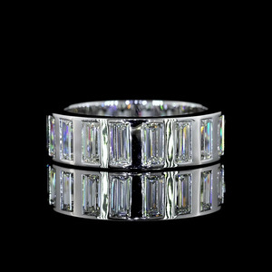 แหวนเพชรทรงบาแกตต์แบบฝังขอบเพชรเรียงตลอดวง  ทอง 10K 14K 18K เงิน 925 935 แหวนแต่งงานสั่งทำพิเศษ - Product Image 1