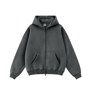 Men's Regular Fit <b>Zip</b>-Up <b>Hoodie</b> Solid Color Fleece Cotton Casual Streetwear Sweatshirt <b>Pockets</b> Washed Look Winter Knitted - Product Image 5