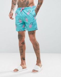 Shorts de Baño para Hombre con Estampado de Piña Turquesa y Cordón Rosa, Secado Rápido, Estilo Casual - Product Image 1