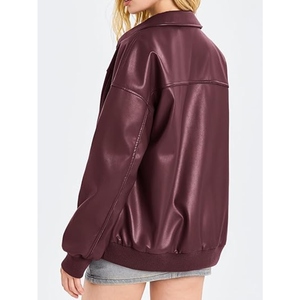Blouson Bomber Oversize Femme Personnalisé en Similicuir, Veste Vintage Zippée en Cuir PU, Manteau Décontracté Streetwear - Product Image 2
