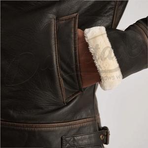 Chaqueta de aviador B3 personalizada para hombre, abrigo de invierno cálido de piel de oveja, chaqueta bomber de cuero con efecto envejecido y ribete de piel. - Product Image 1