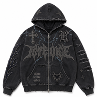 Sweat-shirt à capuche zippé unisexe en denim uni, coupe oversize, respirant, décontracté, automne, avec patch brodé, style streetwear