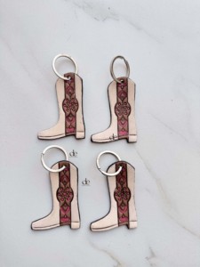 Unique Cowhide <b>Boot</b>-Inspired Design Hand Tooled Leather Key <b>Chain</b> Handmade genuine leather Key Earrings Unisex Gift Accessory - Product Image 5