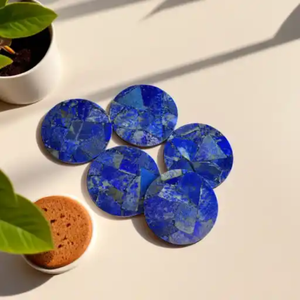 Juego de Posavasos de Piedra Natural de Lapislázuli |   Cuerpo de Piedra Metamórfica Densa |   Elegante Decoración de Mesa de Lujo |   4 Pulgadas - Product Image 2