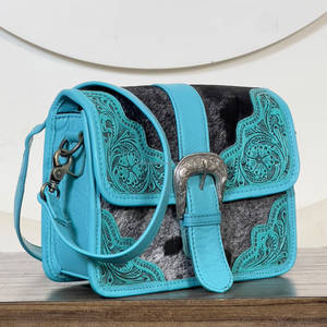Western Style Hair on Cowhide Tooled Floral Leather Women Messenger Bags Vintage Buckle Crossbody Shoulder Purse Handbags - Product Image 4
