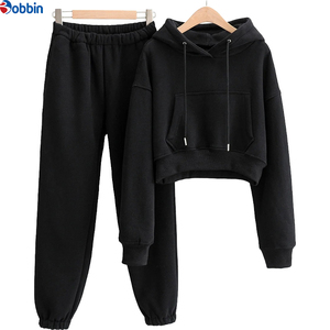 High Quality Winter Women's Gray Hooded Tracksuit <b>Set</b> Full Sleeve Solid Color Casual Loose Fit Sweatshirt and Pants with Pockets - Product Image 4