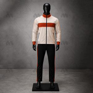 Survêtement sportif pour homme à manches longues, col roulé, en polyester et coton respirant, coupe classique, avec poches latérales et fermeture éclair - Product Image 1