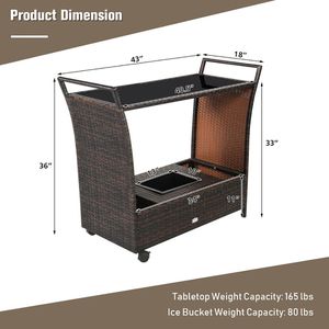 รถเข็นบาร์หวายสำหรับลานบ้านพร้อมท็อปกระจกและที่จับ - Product Image 5