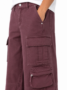 Mens Washed Cargo Denim Pants Wide Leg Utility <b>Jeans</b> Casual <b>Burgundy</b> Streetwear Trousers with Multi Pocket Design Relaxed Fit - Product Image 4