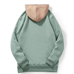 Sweat-shirt unisexe vert menthe à capuche avec poche beige, cordon de serrage, coupe décontractée, en molleton, pull d'hiver en coton à manches raglan - Product Image 2