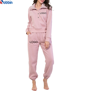 Women's Pink Cotton <b>Tracksuit</b> Set Full Sleeve Button Up Collar Casual Solid Color With Side Pockets Autumn Wear - Product Image 3