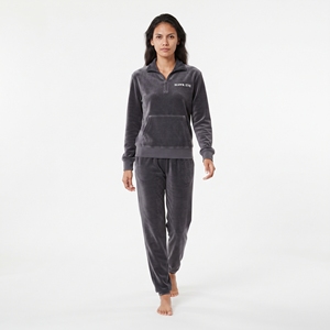 <b>Women's</b> <b>Velour</b> <b>Tracksuit</b> Set Dark Gray <b>Velour</b> <b>Tracksuit</b> Half-Zip Sweatshirt Wide Leg Pants Casual Velvet Winter 2 Piece Outfit - Product Image 3