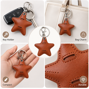 พวงกุญแจหนังสีน้ำตาลรูปดาว ปักโลโก้ตามสั่ง จี้ห้อยกระเป๋า - Product Image 5