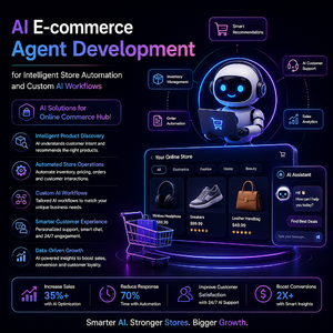 การพัฒนาตัวแทนอีคอมเมิร์ซด้วย AI เพื่ออัตโนมัติร้านค้าอัจฉริยะและกระบวนการ AI แบบกำหนดเอง  โซลูชัน AI สำหรับศูนย์รวมการค้าออนไลน์! - Product Image 1